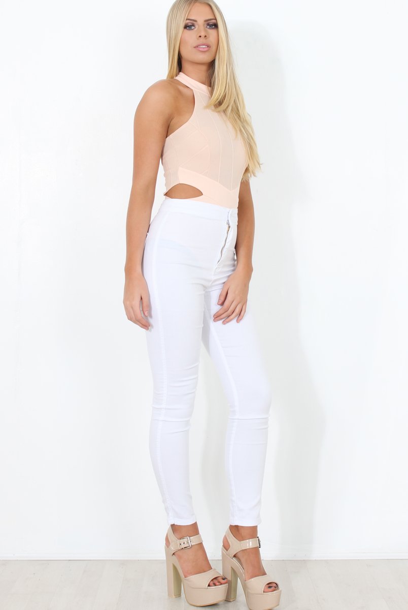 Pink High Neck Cut Out Bodysuit - Shelby-Bodysuits