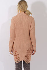 Pink High Neck Cut Out Distressed Jumper Dress - Adalyn-Jumper