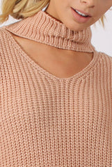 Pink High Neck Cut Out Distressed Jumper Dress - Adalyn-Jumper