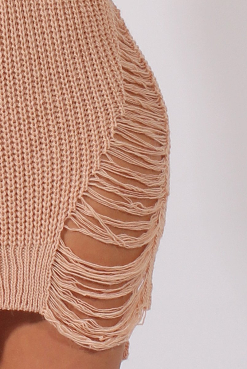 Pink High Neck Cut Out Distressed Jumper Dress - Adalyn-Jumper