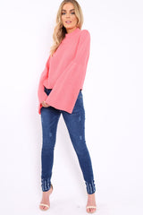 Pink High Neck Flared Sleeve Jumper - Aloni-Jumper