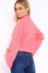 Pink High Neck Flared Sleeve Jumper - Aloni-Jumper