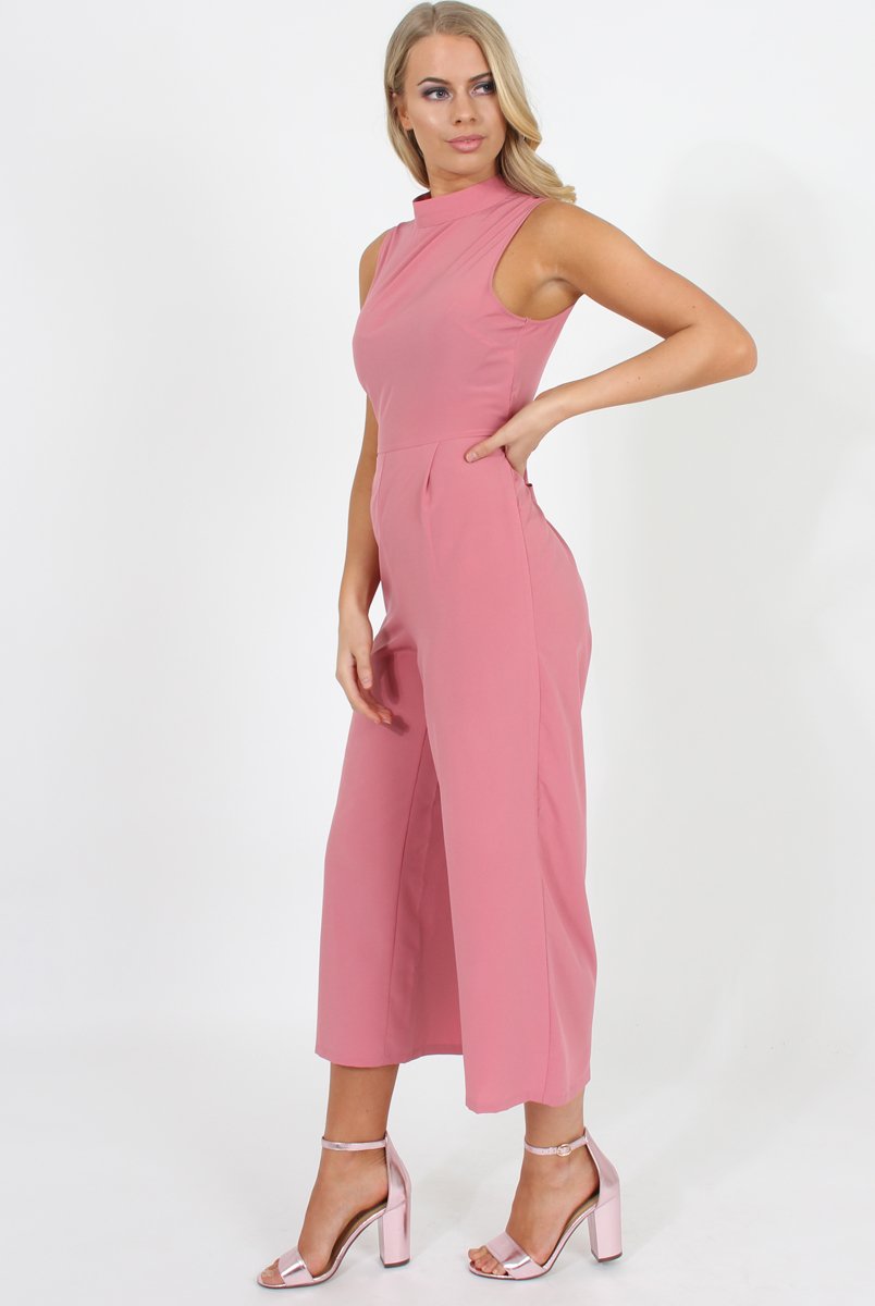 Pink High Neck Jumpsuit - Carla-Jumpsuits