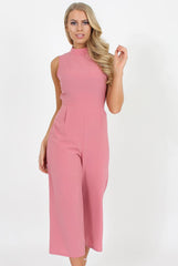 Pink High Neck Jumpsuit - Carla-Jumpsuits