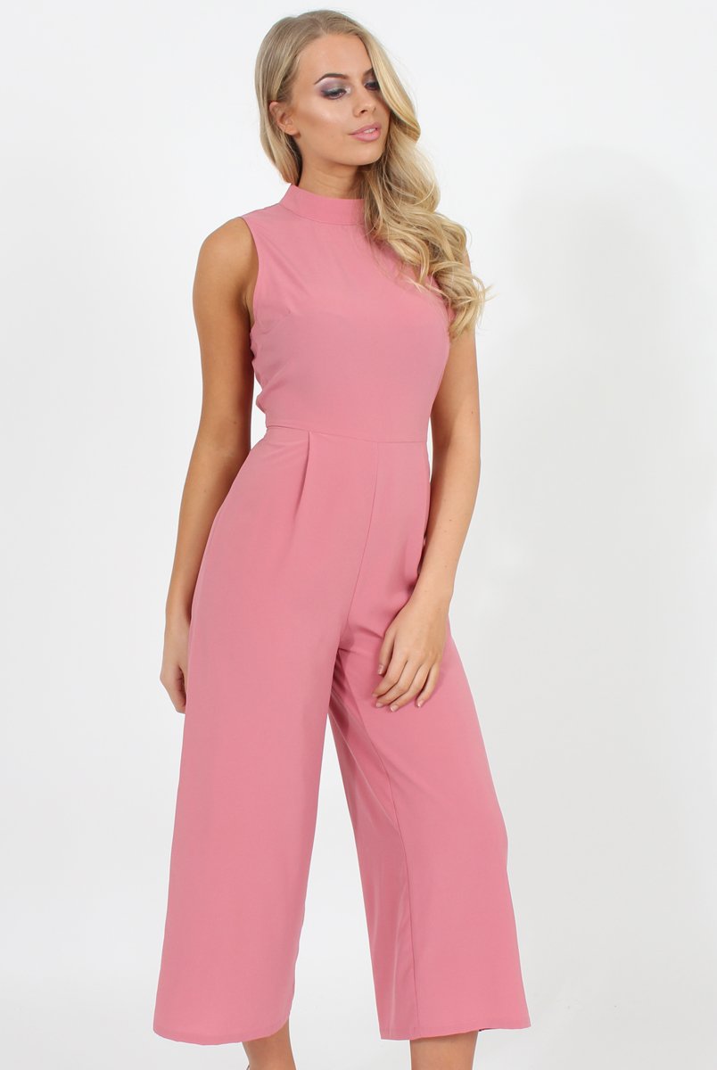 Pink High Neck Jumpsuit - Carla-Jumpsuits