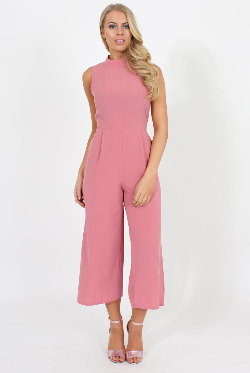 Pink High Neck Jumpsuit - Carla-Jumpsuits