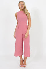 Pink High Neck Jumpsuit - Carla-Jumpsuits
