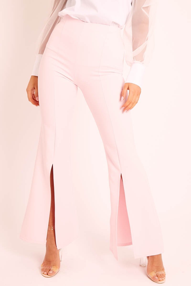 Pink High Waist Split Front Trousers - Adraya-Trousers