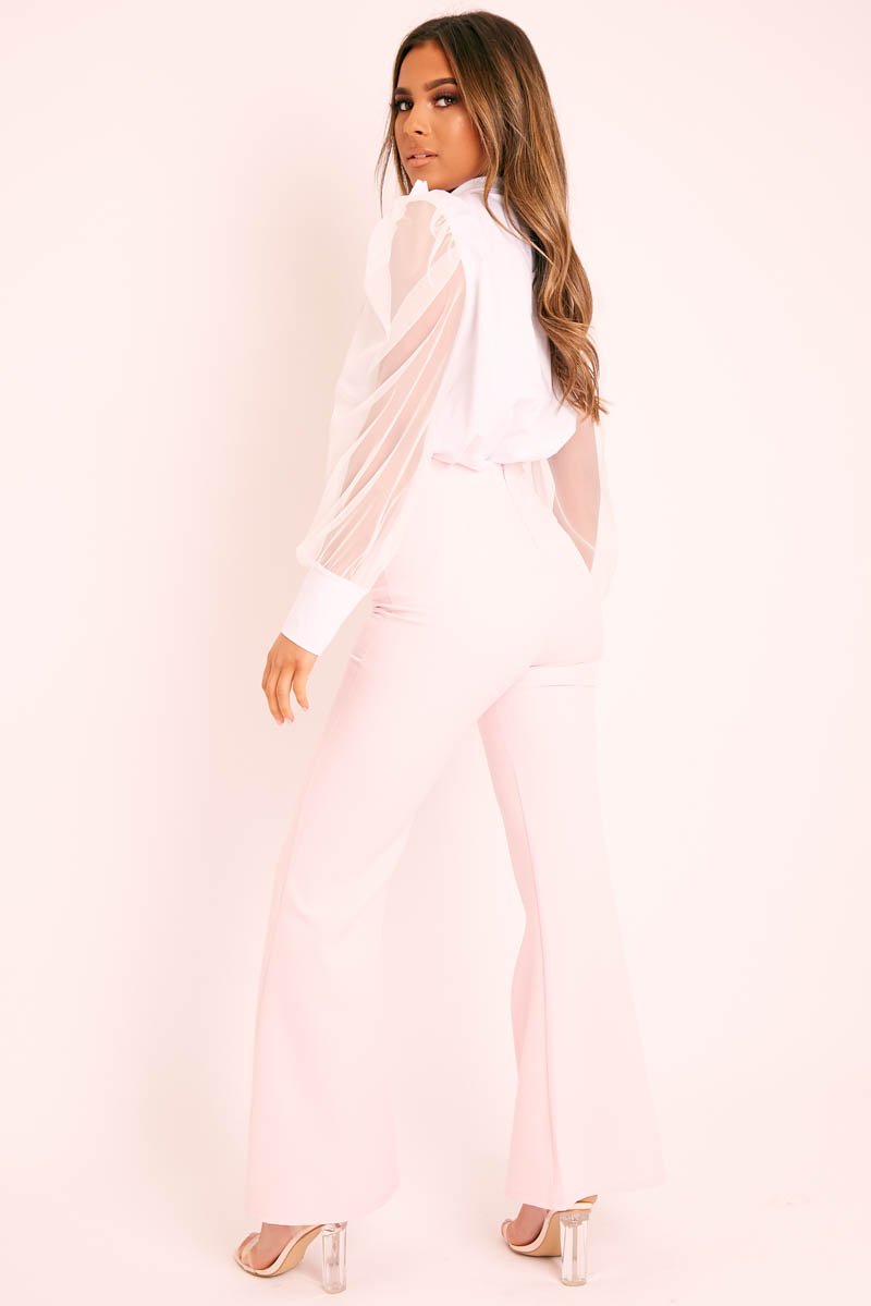 Pink High Waist Split Front Trousers - Adraya-Trousers