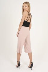 Pink High Waisted Cropped Culottes - Tola-Trousers