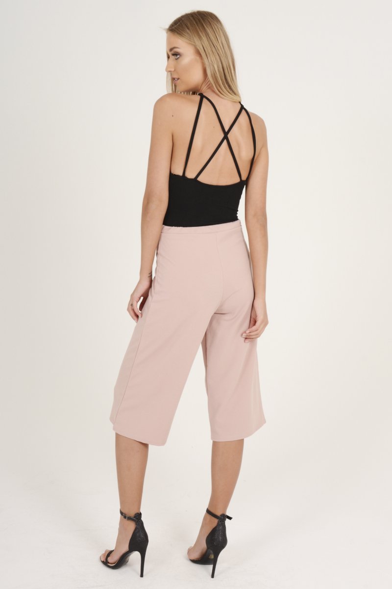 Pink High Waisted Cropped Culottes - Tola-Trousers