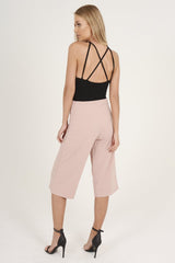 Pink High Waisted Cropped Culottes - Tola-Trousers