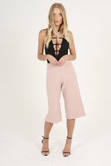 Pink High Waisted Cropped Culottes - Tola-Trousers