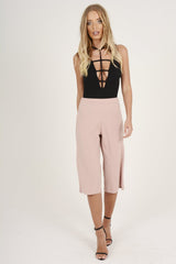 Pink High Waisted Cropped Culottes - Tola-Trousers