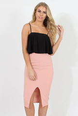 Pink High Waisted Midi Skirt - Bobbie-Skirts