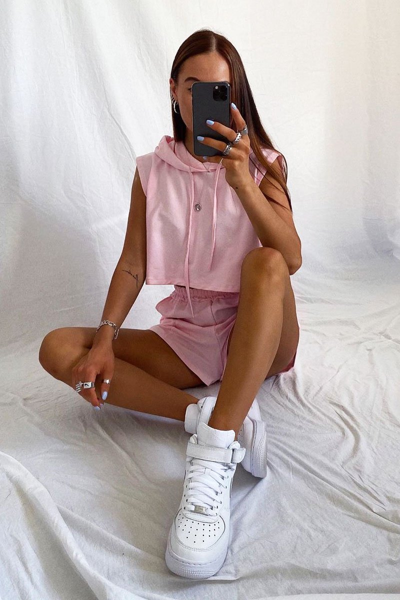 Pink Hooded Top and Shorts Loungewear Co-ord - Hannie-Loungewear