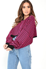 Pink Hounds Tooth Cropped Batwing Jumper - Lizy-Crop Jumper