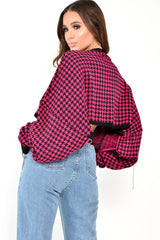 Pink Hounds Tooth Cropped Batwing Jumper - Lizy-Crop Jumper