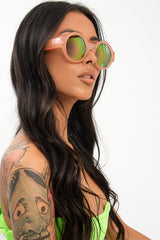 Pink Iridescent Lens Round Frame Sunglasses - Teia-Sunglasses