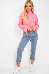 Pink Knit High Neck Jumper - Jaelynn-Jumper