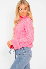 Pink Knit High Neck Jumper - Jaelynn-Jumper