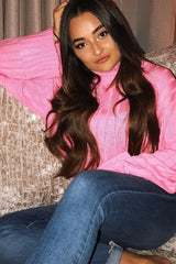 Pink Knit High Neck Jumper - Jaelynn-Jumper