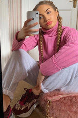 Pink Knit High Neck Jumper - Jaelynn-Jumper