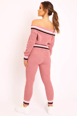 Pink Knitted Bardot Jumper Legging Loungewear Co-ord - Neala-Co-ords
