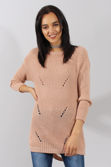 Pink Knitted Distressed Back Jumper Dress - Cara-Jumper