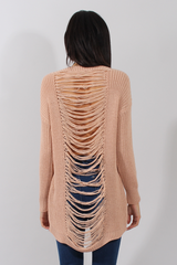 Pink Knitted Distressed Back Jumper Dress - Cara-Jumper