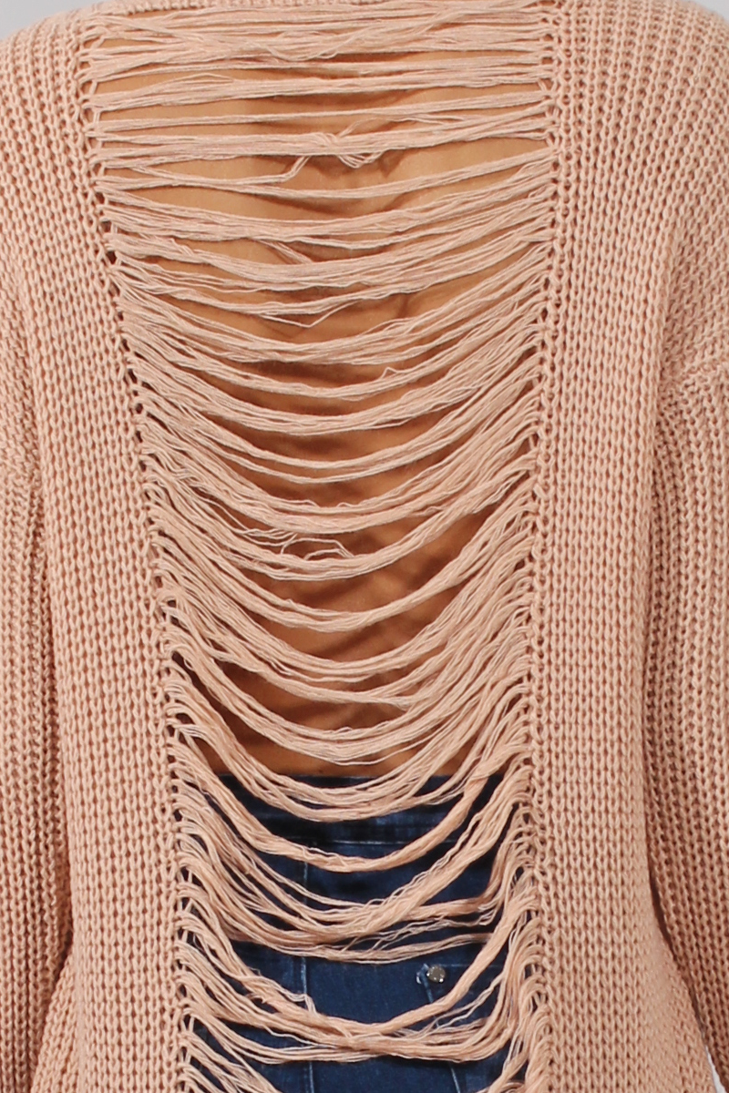 Pink Knitted Distressed Back Jumper Dress - Cara-Jumper