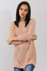Pink Knitted Distressed Back Jumper Dress - Cara-Jumper