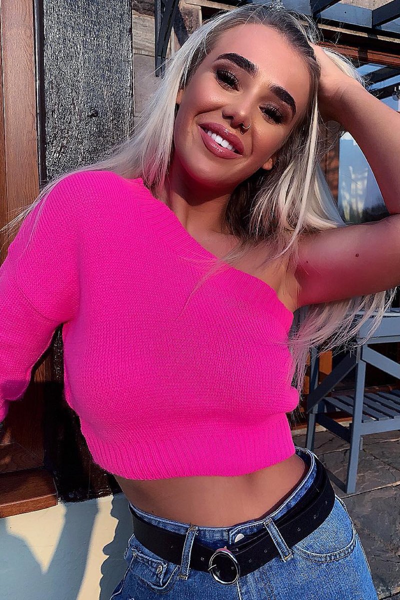Pink Knitted One Shoulder Jumper - Jayleah-Crop Jumper