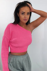 Pink Knitted One Shoulder Jumper - Jayleah-Crop Jumper