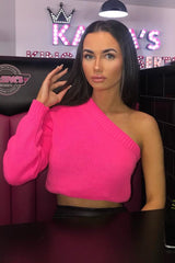 Pink Knitted One Shoulder Jumper - Jayleah-Crop Jumper