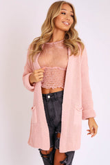 Pink Knitted Oversized Pocket Detail Cardigan - Anna-Cardigans
