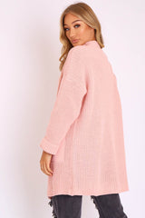 Pink Knitted Oversized Pocket Detail Cardigan - Anna-Cardigans