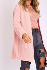 Pink Knitted Oversized Pocket Detail Cardigan - Anna-Cardigans