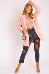 Pink Knitted Oversized Pocket Detail Cardigan - Anna-Cardigans