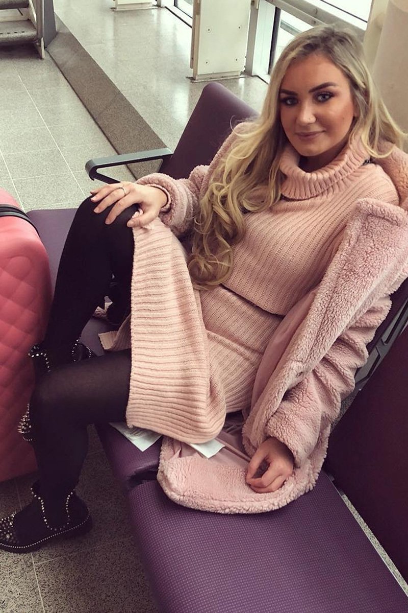 Pink Knitted Roll Neck Jumper Dress - Cecily-Dresses