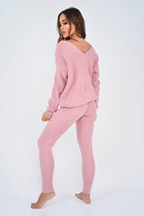 Pink Knot Front Knit Loungewear Set - Lorelei-Loungewear