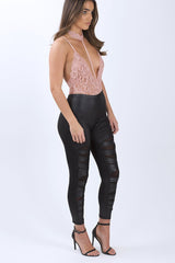 Pink Lace Choker Bodysuit- Holly-Bodysuits