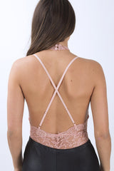Pink Lace Choker Bodysuit- Holly-Bodysuits