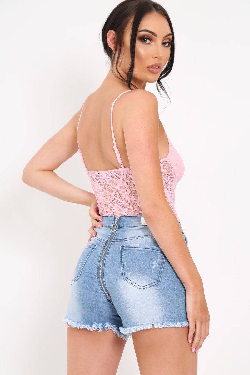 Pink Lace Flower Bodysuit - Faylen-Bodysuits