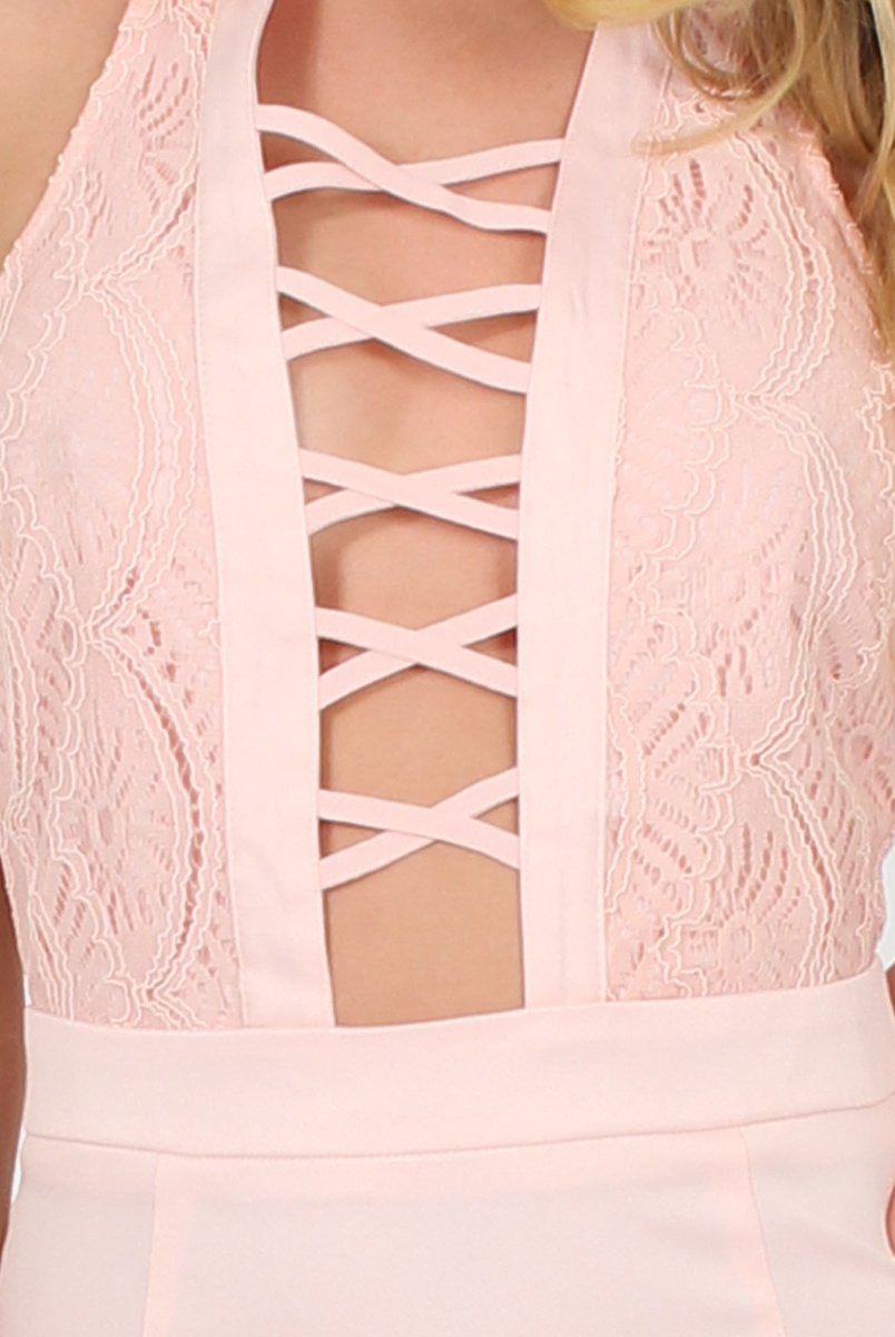 Pink Lace Halterneck Dress - Robin-Dresses