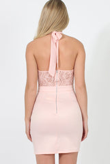 Pink Lace Halterneck Dress - Robin-Dresses