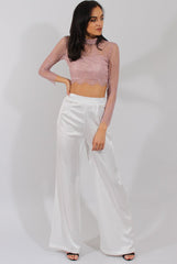 Pink Lace High Neck Crop Top - Luanne-Crop Tops