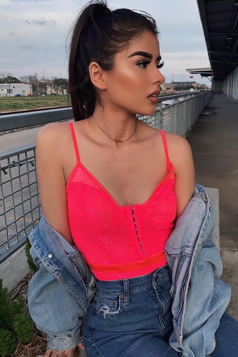 Pink Lace Hook Front Bodysuit - Sabrina-Bodysuits