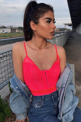 Pink Lace Hook Front Bodysuit - Sabrina-Bodysuits