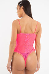 Pink Lace Hook Front Bodysuit - Sabrina-Bodysuits